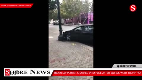 Watch: Biden Supporter Crashes Car into Pole After Harassing MAGA Marcher