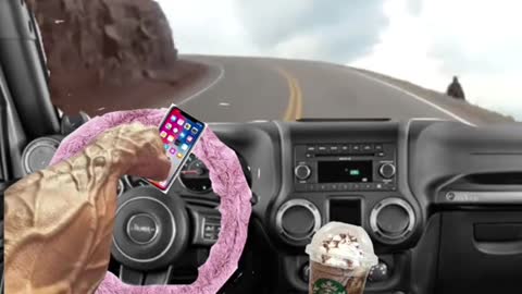 POV Jeep girls trying to drink starbucks and text 6 different boyfriends while drivings