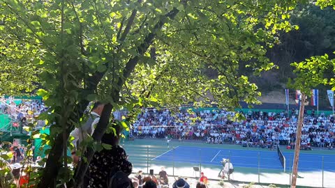 Djokavic having fun on the tennis court at Visoko, home of the largest pyramid in the world