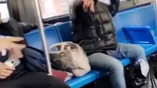 Man and woman dancing on bus spanish music