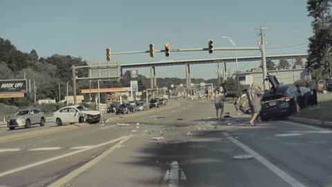 Car Launches Into Traffic After Leaving Lane