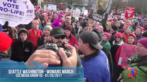 Wannabe Security Attempts To Stop Glitter Bombed Patriots From Speaking In Womans March Seattle 2018