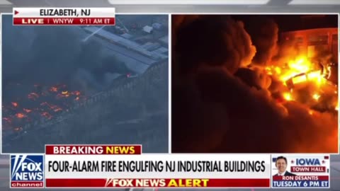 Four alarm fire engulfing, New Jersey industrial buildings