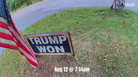 Woke bicyclist caught on video kicking then torching 'Trump Won' yard sign