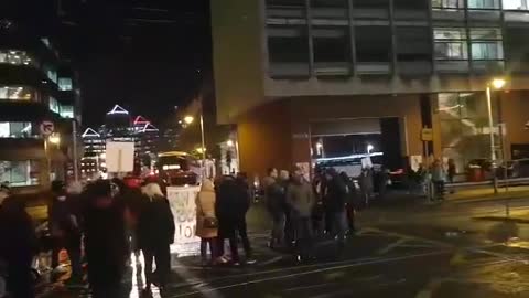 East Wall, Dublin. Protests on the streets against busloads of illegals.