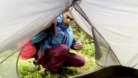 camping tent in heavy rain thunderstrome in rain