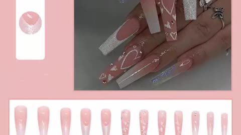 DANMANR French Press on Nails Coffin Long Fake Heart Nails Design