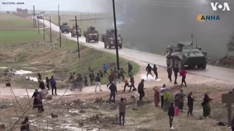 Civilians Throw Rocks at Turkish Military Convoy in Northwestern Syria