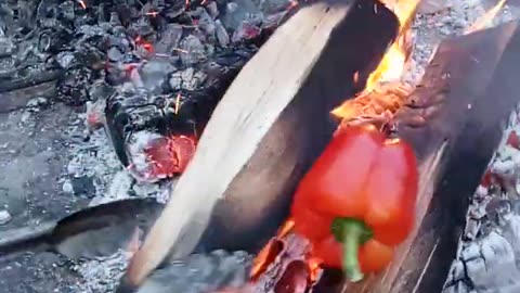 pineapple and peppers on the campfire