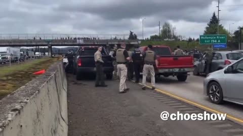 Roadway in Oregon is Being Blocked by Pro-Hamas Idiots While Highway Patrol Just Stands By Watching