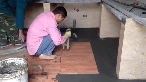 House Construction - Installing Ceramic Tiles On Floor