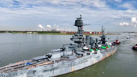 Battleship Texas USS Texas Move Being Towed to Drydock