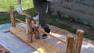 Zayden's Bench legs get filled with resin