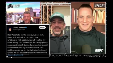 Aaron Rodgers calling out Jimmy Kimmel for being on Epstein Pedo client list
