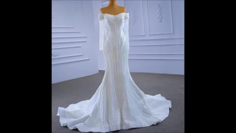 Mermaid Wedding Dress White Strapless Long Sleeves Full Of Pearls