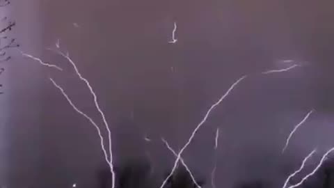 Huge Bolt of Lightning Traveling From the Ground Up