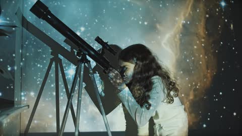 Little Girl Looking Through Telescope