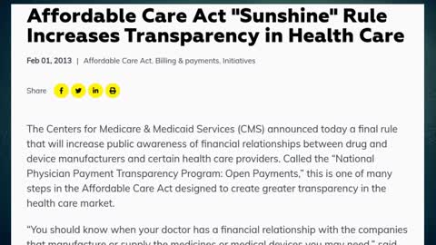 Sunshine Act - collects payments made by big pharma