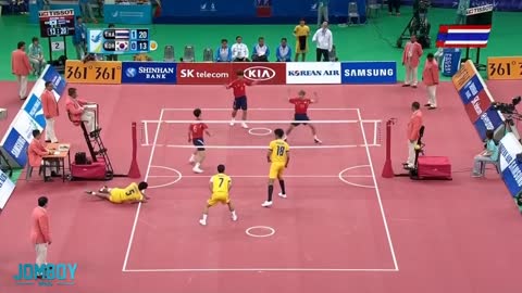 Thailand beats Korea in kick volleyball fun competition