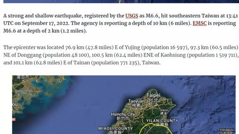 Strong M6.6 Earthquake Hits Southeastern Taiwan