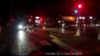 Cyclist Runs Red Light and Causes Traffic Chaos