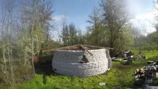 Earth Bag house rafters and roof 3