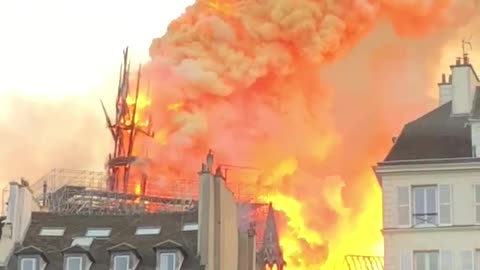 Burning Notre Dame Spire Collapses in Flames