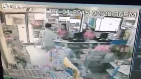 Crazy Women Crashes into Gas Station Checkout!