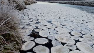 Unusual Ice Forms Pancakes on River