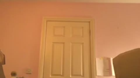 Girl does a handstand against her bedroom door and accidentally kicks over her picture frame