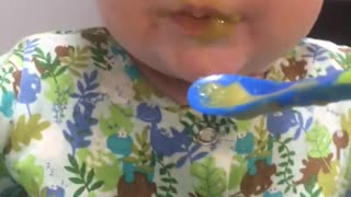 Mashed peas are NOT her favourite