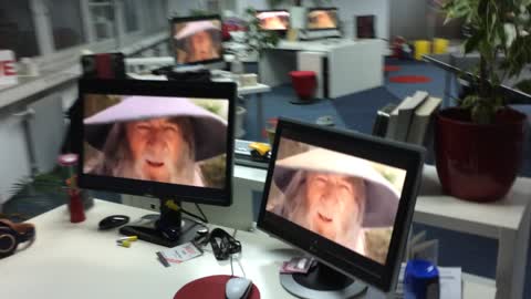 The Lord of the Rings "Gandalf nod" office prank