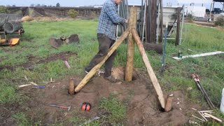 Setting corner posts for pasture