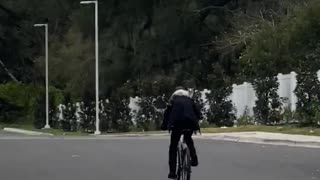 Cat Rides on Bicyclist's Back