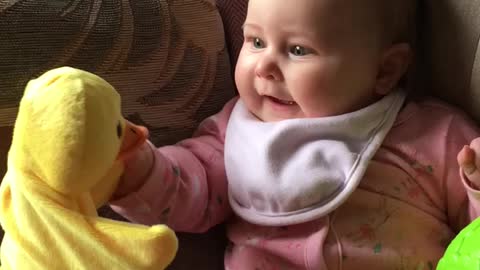 Baby Preciously Giggles At Duck Hand Puppet