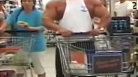 Body builder getting people attention