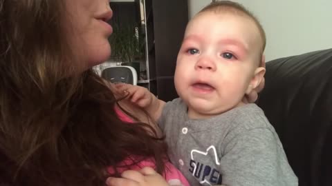 CUTE LITTLE BABY amazed when MOM sings OPERA funny😂😂😂😂