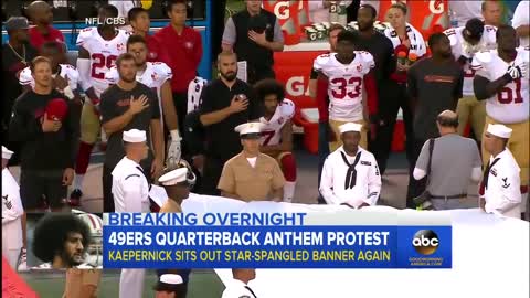 Colin Kaepernick takes knee for anthem, 2016