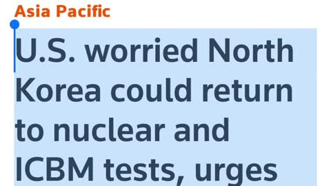 News 01/30/2022 U.S. worried North Korea could return to nuclear and ICBM tests, urges dialogue.