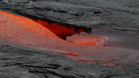 Rivers of molten lava high up Pulama Pali - Kilauea Volcano Hawaii