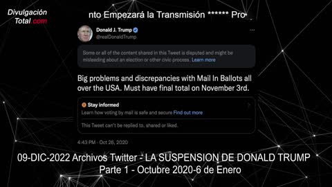09-DIC-2022 Archivos Twitter - LA SUSPENSION DE DONALD TRUMP * Parte 1 - Octubre 2020-6 de Enero
