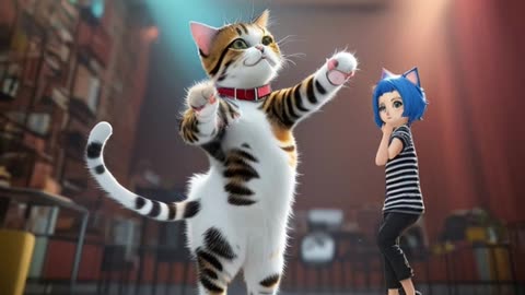 3D animation. Futuristic Video: dancing cat!