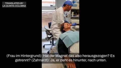 Zahnarzt injiziert Anästhesie mit der magnetisch- thermischen Reinigungstechnik Sevillano-Delgado.