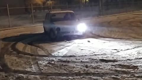 Russian cars drift on snow