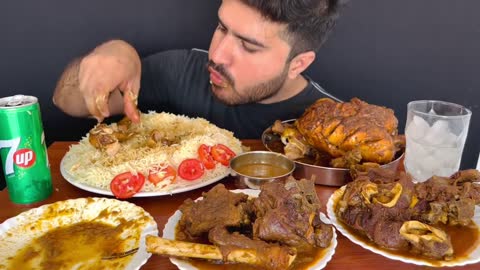 ASMR EATING SPICY WHOLE CHICKEN CURRY+SPICY MUTTON CURRY+WHITE RICE+GREEN CHILLI || MUKBANG-20