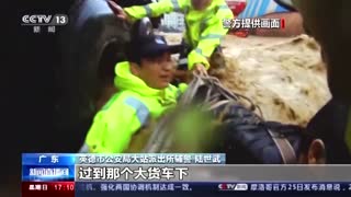 Chinese police save woman from rushing flood