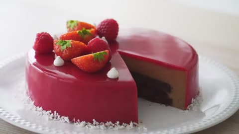 Red Berry Chocolate Mousse Cake. Red Mirror Glaze #ASMR