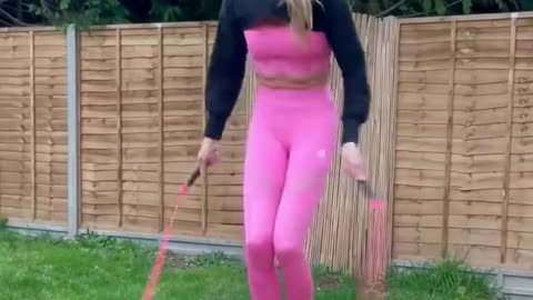 The girl skipping rope is good, very rhythmic