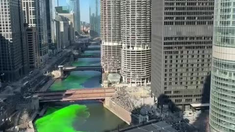 Chicago River dyed green ahead of the city’s annual St. Patrick’s Day Parade