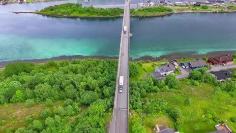 caravan cars go on the bridge to family vacation